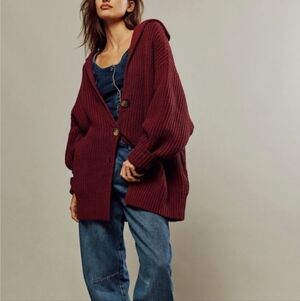 🪷NWT Free People Swim Too Deep Cardigan In Cabernet, Size L Oversized 🌙